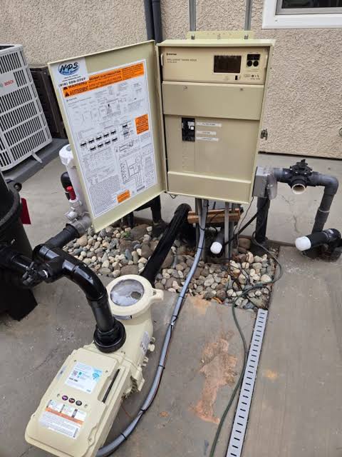 Pool heater electrical hookup and control panel installed by Three Guys Master Tradesmen