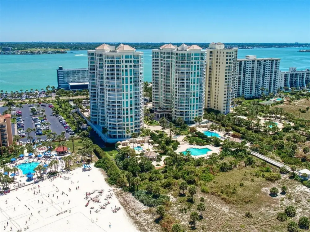 Beachfront condominium towers on Sand Key in Clearwater, FL